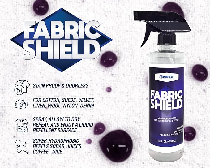 Nanotech Surface Solutions Fabric-Shield, Fabric Guard, Liquid Repellent For Fabrics, Upholstery, Suede, Textile Shield, Wine, Coffee Stain Protector (5 Gallons)