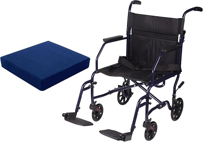 Carex Transport Wheelchair with Cushion, 19 inch Seat - Folding Transport Chair with Foot Rests