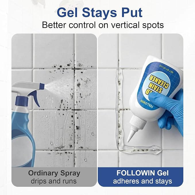 FOLLOWIN Concentrated Gel Cleaner, Stain Remover for Bathroom Grout, Silicone Caulk, Washing Machine Seal, Shower Tile, Kitchen Sink, Bathtub, Window Seals, Hard Surfaces,8 oz