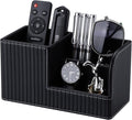 KINGFOM Desk Pen Organizer Office Supplies Caddy Pu Leather Multi-function Storage Box Pen/Pencil,Cell phone, Business Name Cards Remote Control Holder (Black)