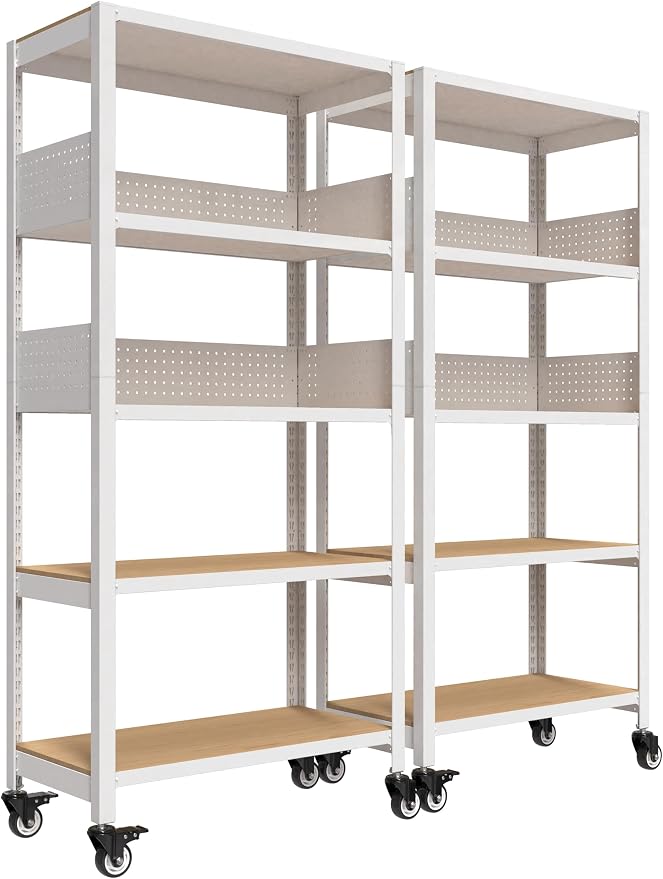 HOMEDANT 5-Tier Rolling Shelving Unit with Lockable Wheels Multipurpose Storage Cart with Pegboards for Kitchen Laundry Pantry 32" W 2Pack