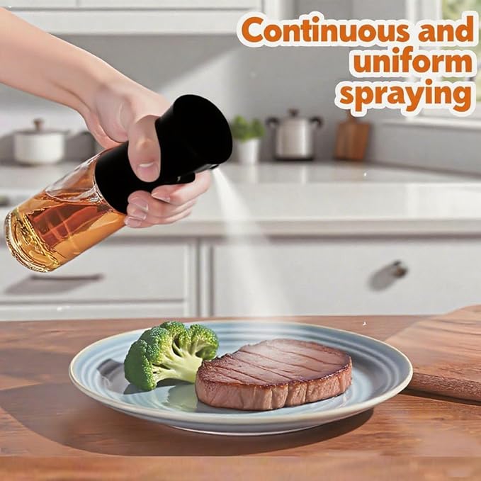 Olive Oil Sprayer for Cooking, 220ml Glass Oil Dispenser for Kitchen Gadgets, Food Grade Premium Spray Bottle, Continuous Spray with Portion Control, for Salad, Frying, BBQ