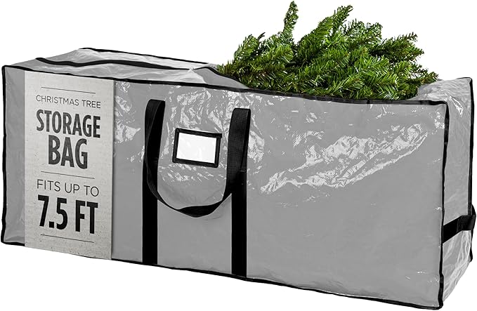Christmas Tree Storage Bag - Stores 7.5 Foot Artificial Xmas Holiday Tree, Durable Waterproof Material, Zippered Bag, Carry Handles - Protects Against Dust, Insects and Moisture (Grey)