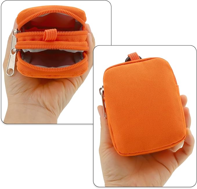 E-Tree Coin Purse with Carabiner Clip, Dual Layer Card Case Holder, Mini Pouch for AirPod Earphone Keychain USB Cable,Wallet, Small Accessories Organizer Bag for Women and Men (Orange)