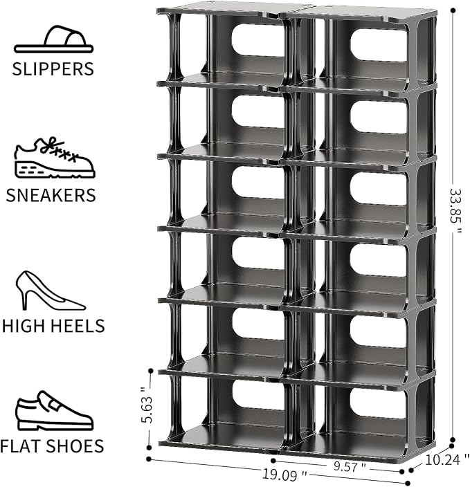 HAIXIN 14 Tier Vertical Black Shoe Rack for Front Door Entrance - Tall Shoe Organizer for Small Spaces, Closet Narrow Small Shoe Shelf Cabinet Free Standing Racks Holder Stand | Slim vertical shoe rack saves space, stackable modular design, easy to ass...