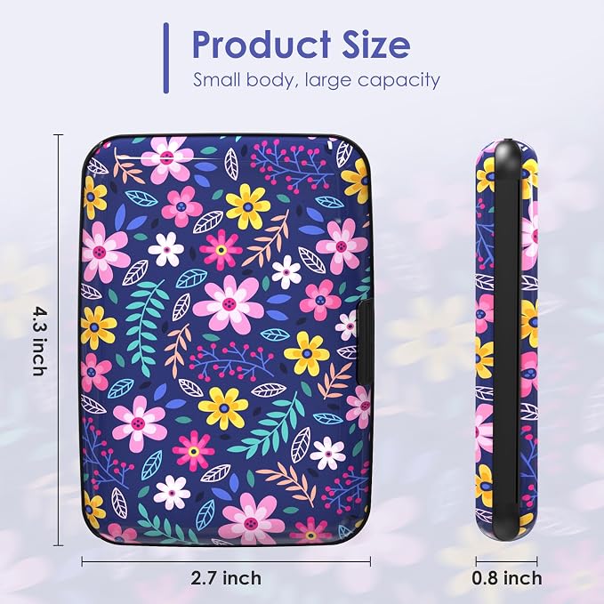 Credit Card Holder Small, Cute Floral Flowers RFID Blocking Wallet Business Travel Metal Slim Mini Aluminum Hard Case for Women Men