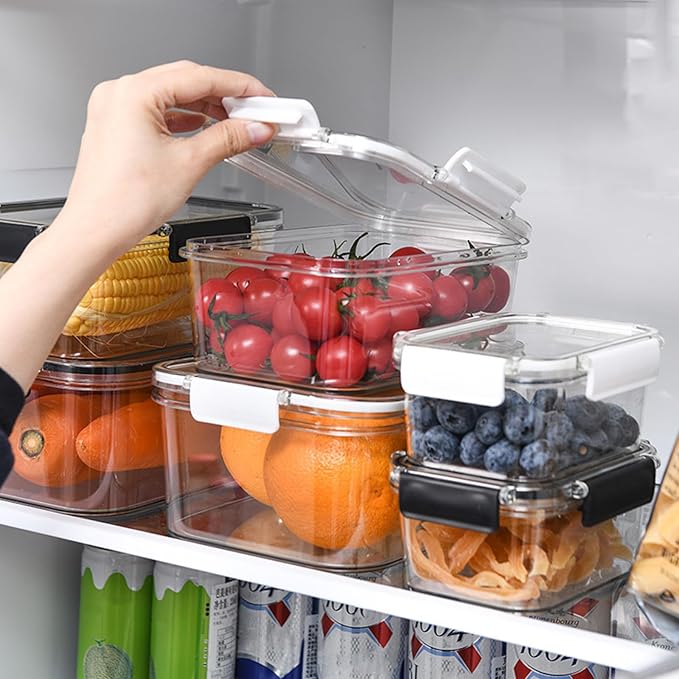 SAFIGLE 2pcs Freezer Food Containers with Lids, Black Small and Medium Fruit Preservation Boxes, Sealing Household Food Storage for Refrigerator and Kitchen Organization