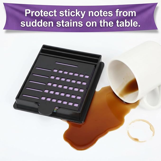 Sticky Note Holder with 5 Interchangeable Stencils, 3x3 Inch Sticky Note Stencil, Reusable Notes Organizer Case, Desk Versatile Notes Dispenser for Office Desk Home Organization Planning List