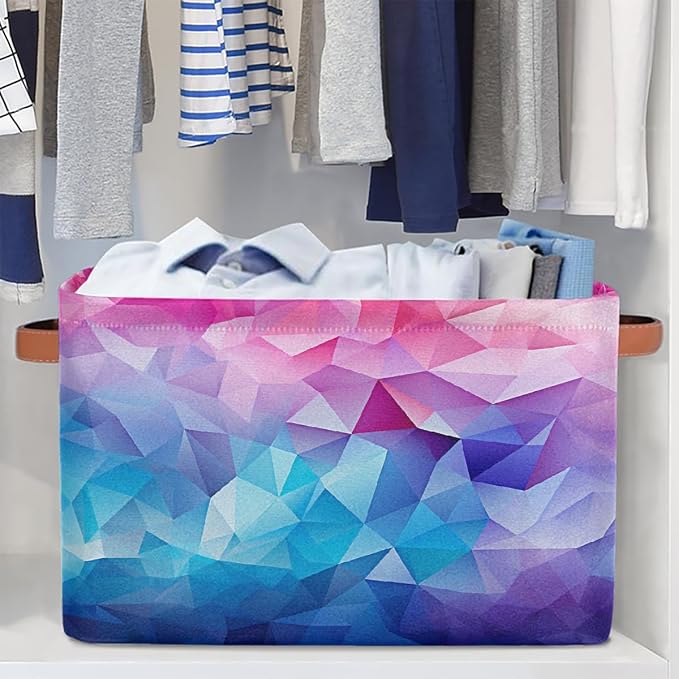 Rectangle Storage Baskets for Shelves, Abstract Pink And Blue Texture Storage Cube Organizer Bins Collapsible Toy Basket for Nursery Home Room