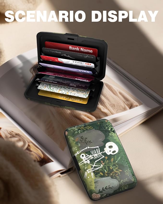 Maicican Credit Card Holder, Mini RFID Blocking Aluminum Wallet | Slim Metal Hard Case Travel Wallet ID Case for Women and Men, 4.3 x 2.9 Inches, Lonely Skeleton Frame