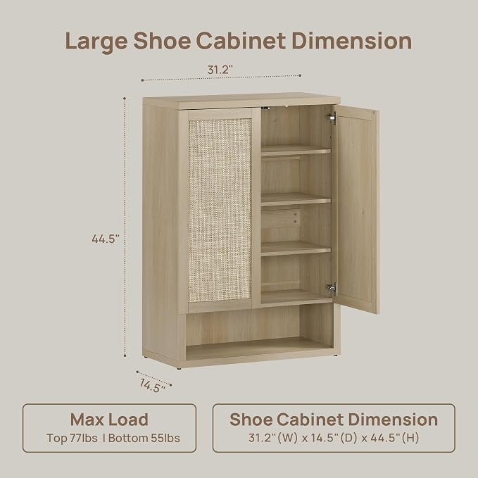SICOTAS 96.8" Wide Tall Rattan Shoe Storage Cabinet for Entryway with Doors | Rattan Shoe Cabinets with Doors, Space Saving Free Standing Tall Shoe Cabinet Storage Organizer for Entryways, Hallway, Home