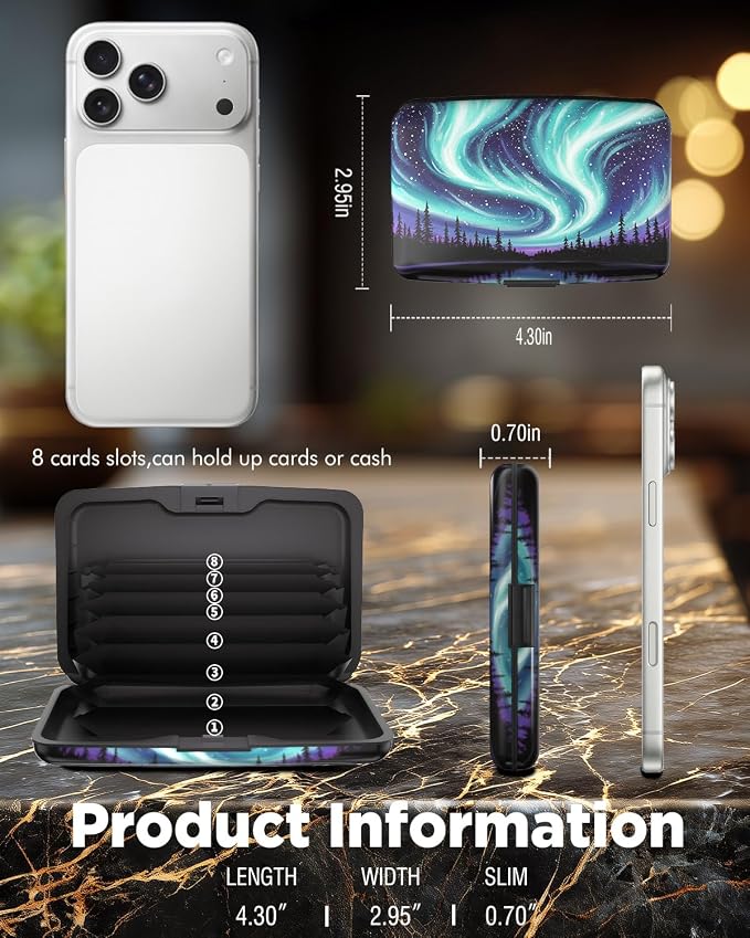 Maicican RFID Blocking Aluminum Credit Card Holder | Slim Metal Wallet for Women & Men, Business Card Case for Travel, Fits Front Pocket, Card holder wallet - Aurora