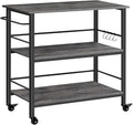 HOOBRO Kitchen Island with Storage,Industrial Kitchen Island on Wheels and Side Enclosures, 3 Tier Kitchen Cart with Large Workstation, Stable, Easy Assembly, Charcoal Gray and Black BC03ZD01