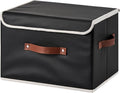 Storage Bins Box with Lids Decorative PU Leather Fabric Baskets Cubes with Handles PP Plastic Board Foldable Washable Lidded Clothing Shelf Closet Organizer Container (Black, Large)