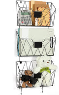 Wall File Organizer, 3 Pack Metal Wall Basket File Holder for Home Office | Vertical Hanging File Organizer, Mail Organizer Wall Mounted Magazine with Label Slot & Hooks, Sorts papers, Mails & Supplies
