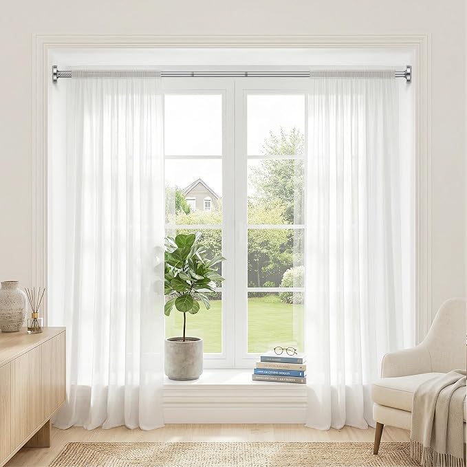 Tension Curtain Rod 32-76Inch Adjustable Curtain Rod Silver Tension Rod Spring Curtain Rods no Drilling Shower Curtain Rods for Bathroom,Windows,Closets,Doorway