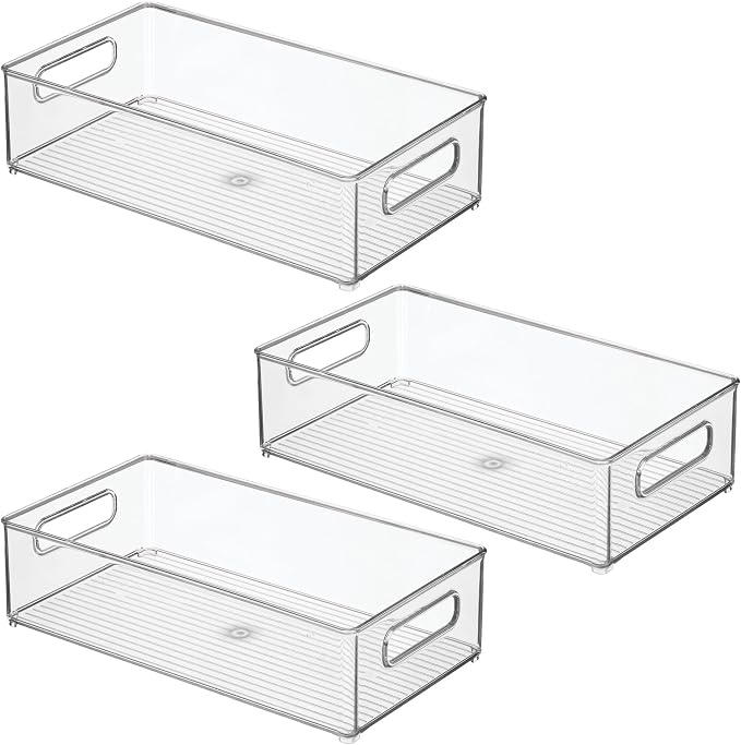 iDesign Stackable Fridge Bin, Clear, Set of 3 | Storage for Freezer or Pantry, Made in USA