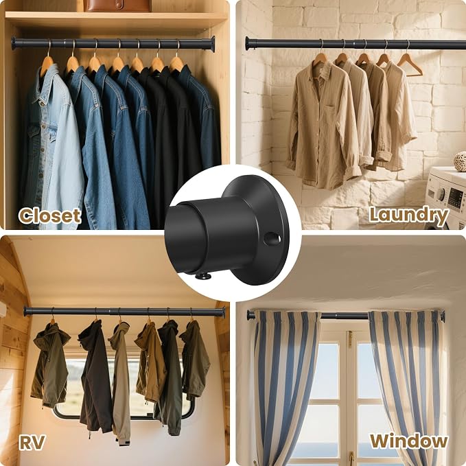 TOPROD Closet Rod,18 to 32 Inches Adjustable Closet Rods for Hanging Clothes Heavy Duty Closet Hanging Rod Closet Poles for Wardrobes,RV,Laundry