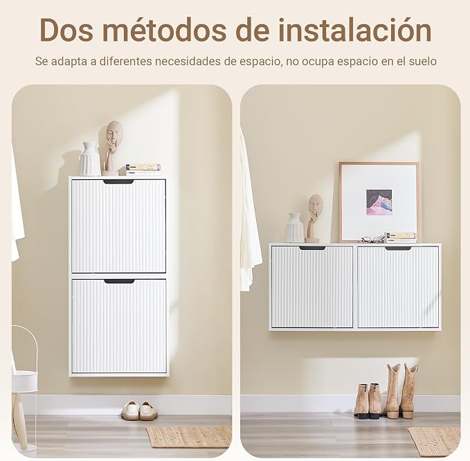 SoBuy Wall Mounted Slim Shoe Cabinet for Entryway, Narrow Shoe Rack Cabinet with 2 Flip Drawers, FSR204 (White)