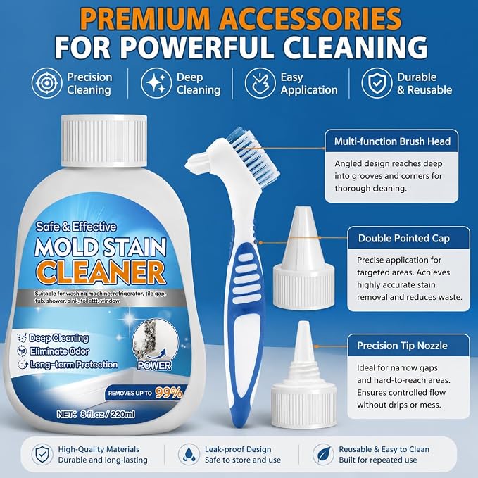 Household Stain Cleaner Washing Machine Cleaner for Washer Seal | Reaches Crevices, Caulk Seams, Rubber Gaskets, Fridge Strips & Damp Corners for Everyday Home Care