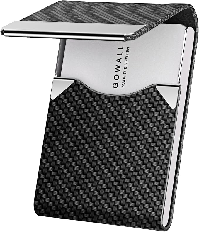 Black Carbon Business Card Holder with Magnetic Closure, Slim Metal PU Business Card Case for Men Women, 3.7 x 2.3 inches RFID Blocking Credit Cards Holder for Pocket or Bag Storage
