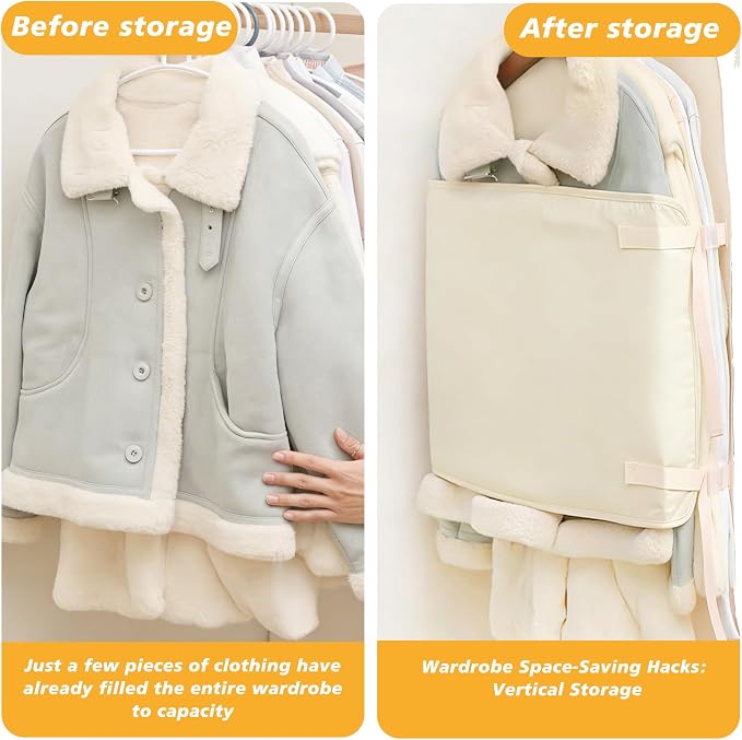 Closet Press Board Organizer, Space Saving Garment Bag, Space Saver Compression Bags, Jacket Storage For Closet, Large Capacity Closets Organizer For Office Bedroom Travel RV Daily Home (Beige)