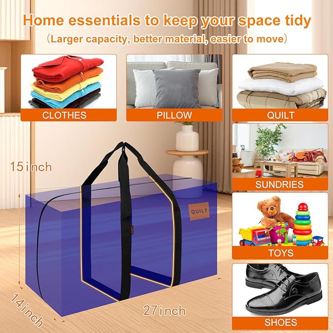 KRYSTY 10-Pack Heavy Duty Moving Bags and Large Storage Bags with Strong Handles, Durable Zippers,and Space-Saving Design,Extra Large Storage Totes for Space Saving and Moving Supplies