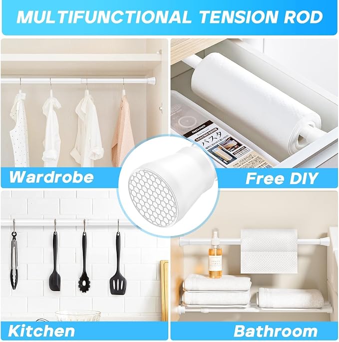 Small Tension Rod 16 to 26 Inch White Spring Curtain Rod No Drilling Spring Tension Rod 4pack Adjustable Curtain Rod Tension for Bookshelf Diy Projects Kitchen, Cupboard,Tension Rod