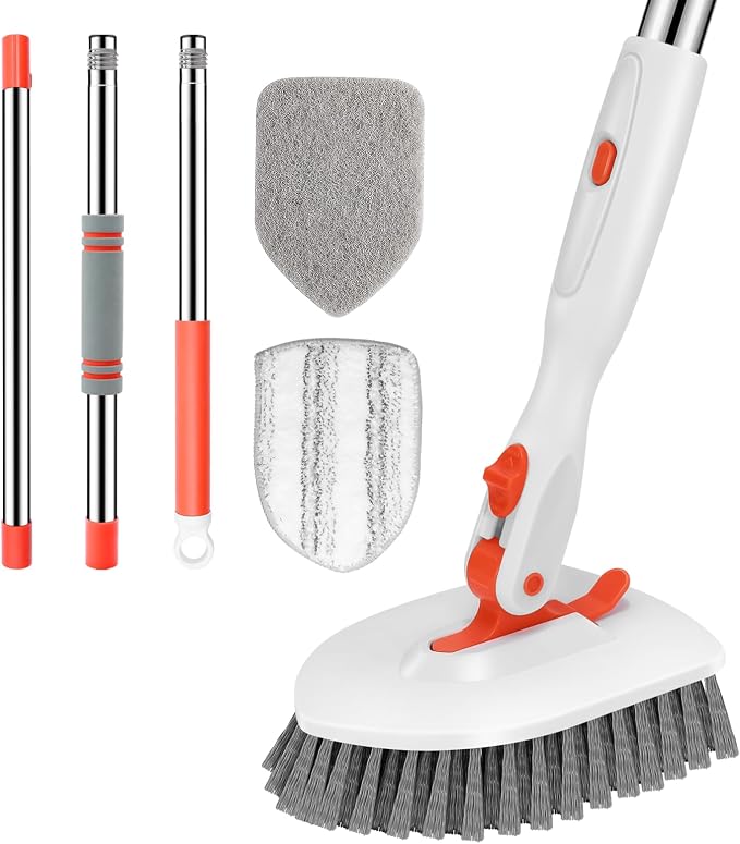 SetSail Tile Tub Scrubber Brush 3-in-1 Shower Scrubber with 52-inch Adjustable Long Handle Shower Cleaner Brush and 3 Detachable Replacement Brush Heads for Cleaning Bathroom Kitchen Walls Tub Tile