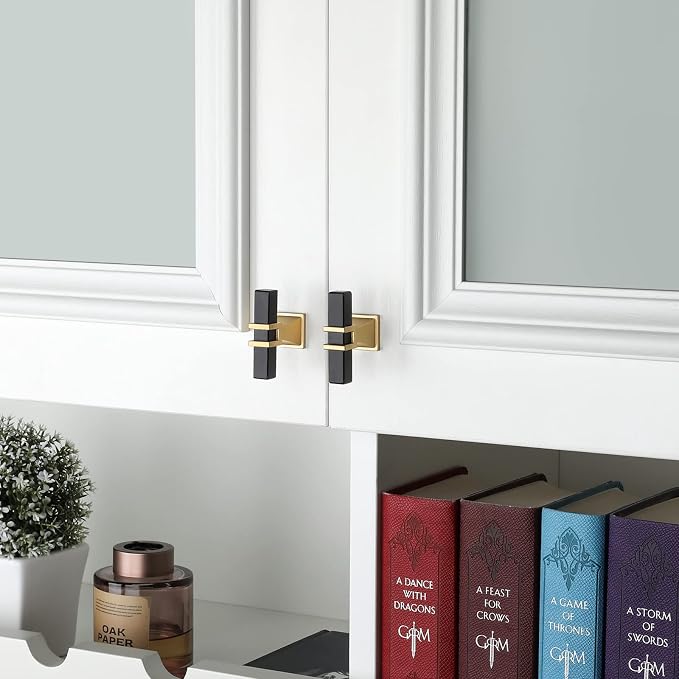 10 Pack Black and Gold Cabinet Knobs Black Dresser Drawer Konbs T Bar Pulls Kitchen Cabinet Hardware