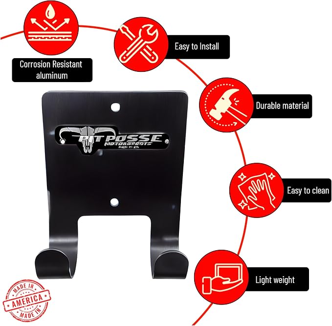 Pit Posse PP3187BK Aluminum Broom Holder Hanger for Trailer Garage Shop Storage - Made in USA - Whisk/Angle Brooms Wall Mount Utility Rack Caddy Cabinet Organizer for Enclosed Race Trailers (Black)