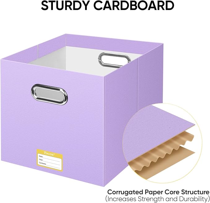 BALEINE File Organizer Box, Cardboard File Folder Organizer with Handle for Letter Size, Portable Collapsible Hanging Filing Box for Home Office Document Storage (8 Pack, Large Lavender)