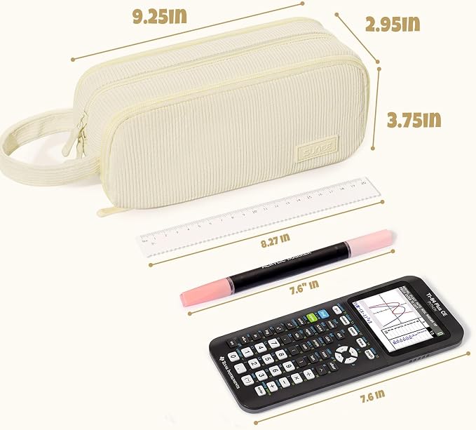 SUNEE Large Capacity Pencil Case with 3 Compartment, Extra Big Pencil Pouch, Pencil Bag with Zipper, Cute Stationery Organizer, Soft Corduroy Pen Box School Supplies for Student Teen Girls Boys, Beige