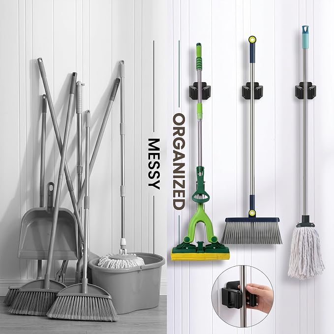 24 Pcs Broom Holder Wall Mount,Heavy Duty Stainless Steel Mop Brooms Rack | Hanger with Screws,Broom Clips for Wall,for Kitchen Laundry,Garage Utility Closet, Bathroom Garage Garden Outdoor Tools