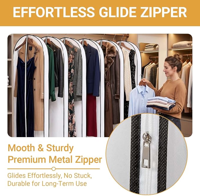 60" Clear Garment Bags for Hanging Clothes,4" Gusseted Suit Bags for Closet Storage Non-woven Back,Long Hanging Clothes Storage Suit Cover Bags with Zipper for Coats,Jackets,Shirts