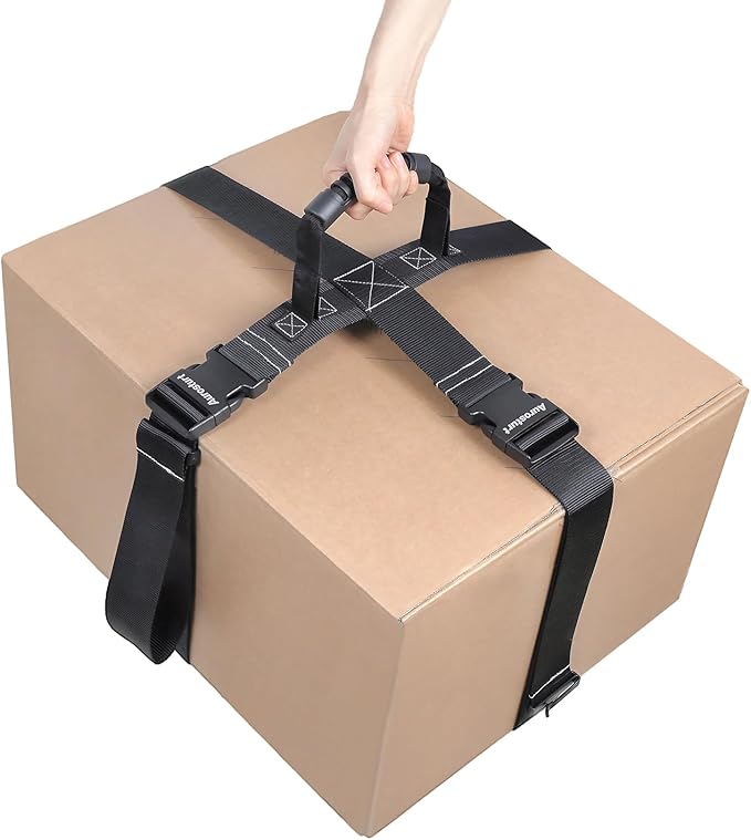 Box Carrying Strap with Handle Adjustable Straps for Battery Box Handheld Belt Carry Straps for Safely Moving and Lifting Heavy Boxes (Black, 74.8 Inch-Plastic Buckle)