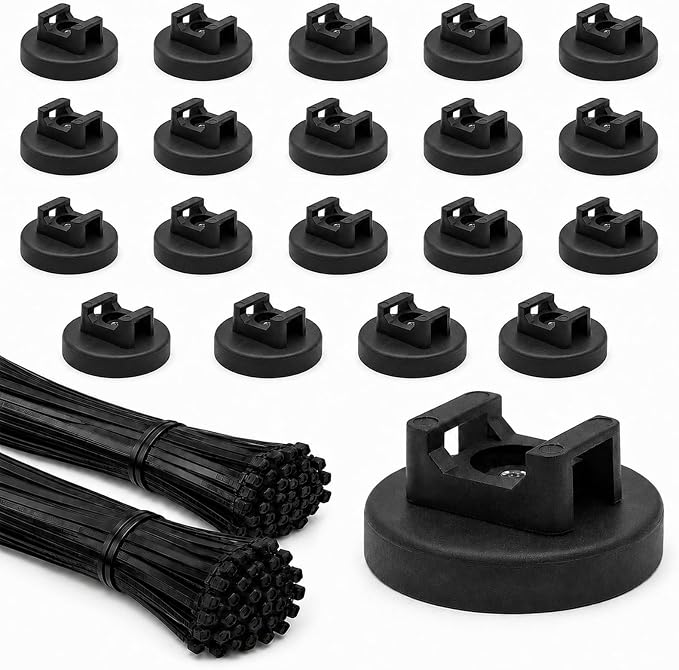 20 Pcs 36 mm Magnetic Zip Tie Mount Base with 200 Black Zip Ties, 25 lb Pull Force Large Magnetic Cable Clips, Magnet Wire Holder and Cable Tie Mounts for Wire Cord Organizer on Steel Surfaces