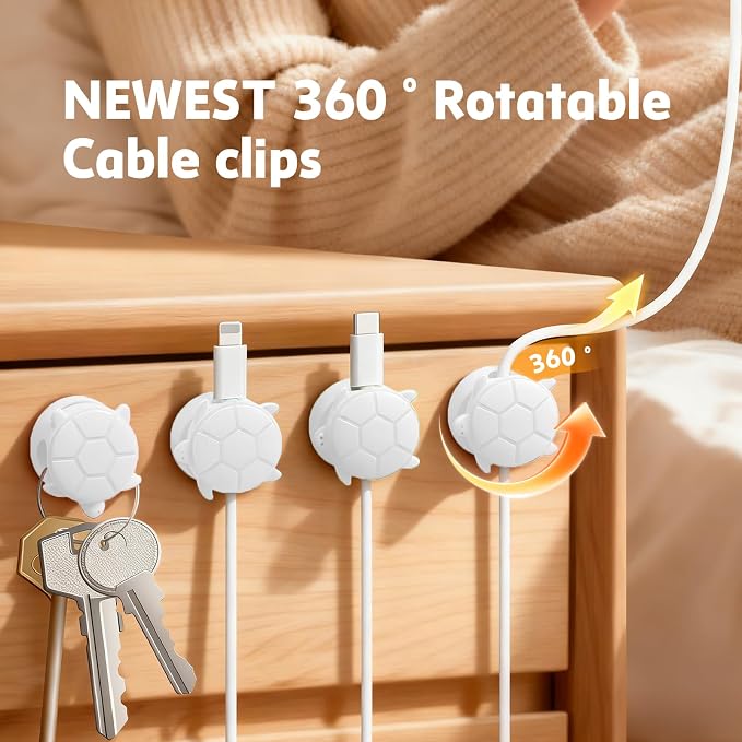 Lancord 8 Pack Rotatable Cable Clips, Cord Organizer Spring Clip Cord Holder for Nightstand Cable Holders for Cords, Dorm Room Essentials Cable Organizers Cable Management for Desk Office Car Wall