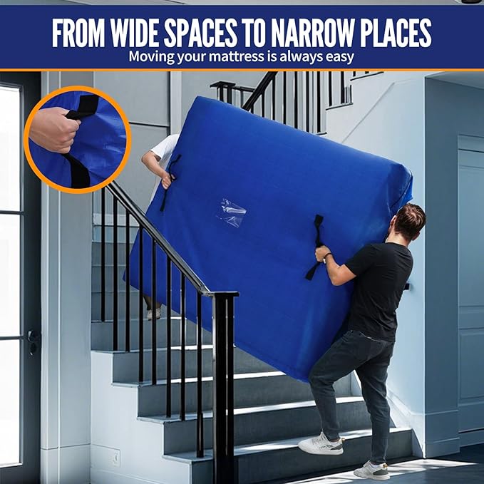 BAGAIL Mattress Bags for Moving, Mattress Covers with Heavy Duty Handles, Reusable Mattress Storage Bag for Moving Supplies(Navy, King)