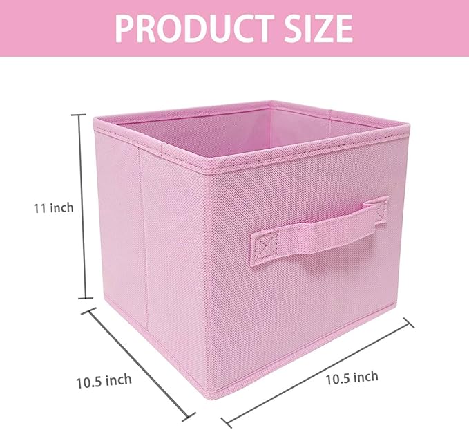 EBIGIC Collapsible fabric Storage bins,cube storage organizer 10.5 * 10.5 * 11 inch,For home and office Collapsible Closet Shelf Organizers, Drawer Organizers(Pink)