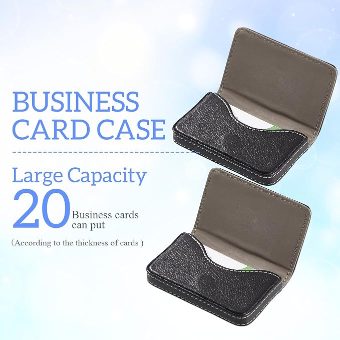 Outus 2 Pcs Business Card Holder, PU Leather Business Card Case Pocket Wallet with Magnetic Shut for Valentines Gift Adult(Black)