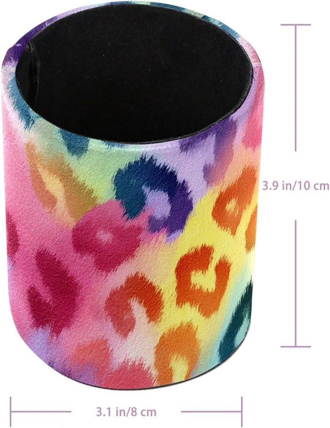 Leather Pen Holder for Desk, Colorful Leopard Print Pencil Cup Pen Organizer Makeup Brush Holder for Office Home Kids Countertop Desk Accessory Storage