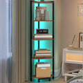 Hzuaneri Corner Shelf with LED Light 6 Tier Corner Bookshelf Standing Shelf | Tall Narrow Display Bookcase with Metal Frame for Small Space, Living Room, Home Office, Bedroom, Rustic Brown CS66501B