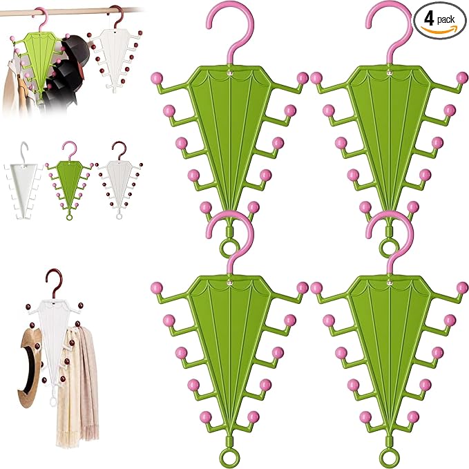 V-Shaped Double-Sided Closet Organizer Hanger, Multi-Functional V-Shaped Double Sided Hanger Storage Rack, Vertical Closet Storage Rack for Shirts, Light Jackets, Hats, Scarves (4, Green)