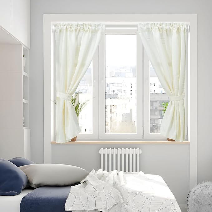 AIZESI Tension Rods for Windows 28 to 48 Inch, 1 Inch Diameter Tension Curtain Rod White Adjustable Non-Drilling, Anti-Slip, Anti-Rust Spring Loaded Curtain Rods Small Shower Curtain Rod