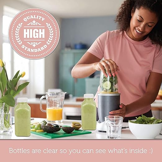 Disposable Juice Container with Caps, 12 Oz Reusable, Clear & Empty Smoothie Bottle For Grab & Go Drink & Juicing Journey, 12 Pack BPA-Free Plastic Water Bottles, Handy, Leak-Proof Beverage Containers