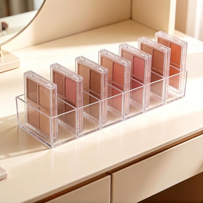 6-Compartment Clear Acrylic Organizer with Detachable Dividers, Eyeshadow Palette & Cosmetic Holder for Vanity Drawer, Cosmetic Station & Makeup Desktop