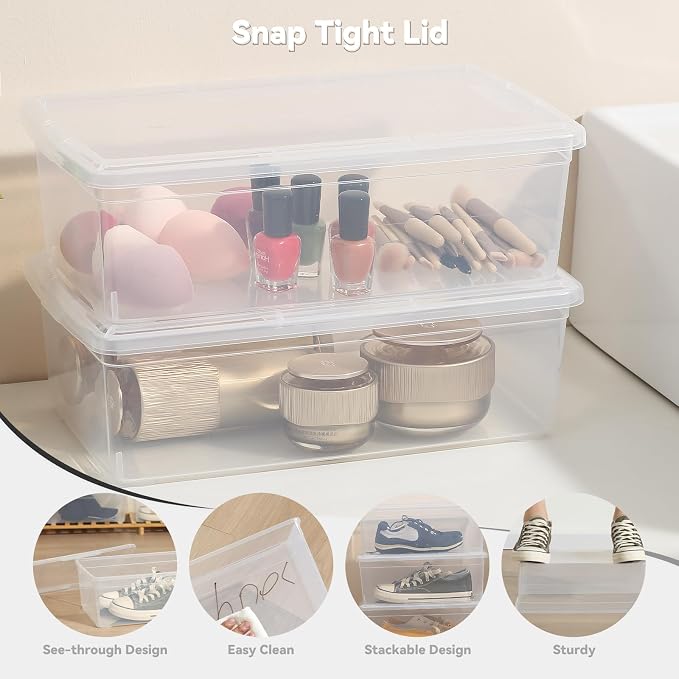 novelinks 8 Pack 6 Quart Clear Plastic Shoe Storage Bins with Lids (Clear) | Shoe Boxes Clear Plastic Stackable, Clear Shoe Storage Boxes, Shoe Containers, Shoe Bins, Craft Organizers and Storage