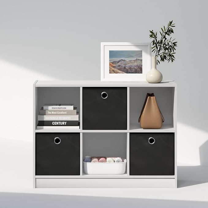 Furinno Cubic Closet Organizers and Storage, 6-Cube Closet Organizer with Bins, Open Shelf Storage, for Wardrobe, Bedroom, Living Room, White
