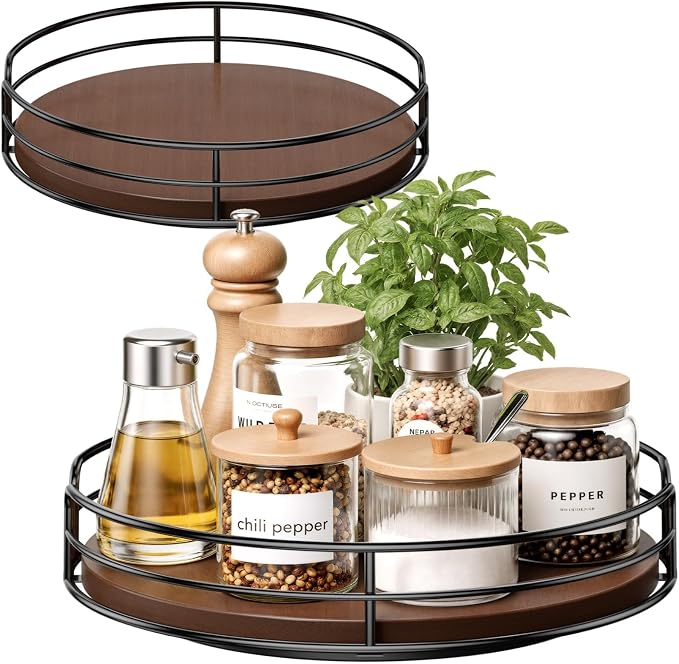 Optish 2 Pack 9" 10" Lazy Susan Turntable Organizer for Cabinet, Wooden Lazy Susan for Kitchen, Countertop, Pantry, Spice Organizer, Bathroom, Vanity, Table Decor